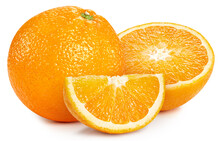 Fresh Organic Orange With Leaves Isolated On White Background