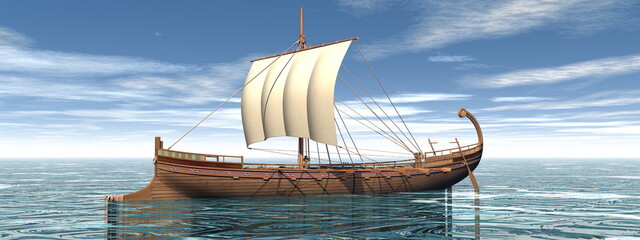 Wall Mural - One greek boat on the water - 3D render