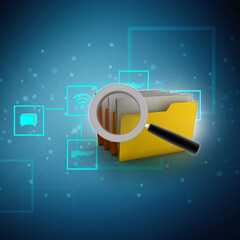 Poster - laptop folder and magnify glass 3d illustration
