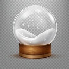 Snow Inside Ball. Realistic Snowball, Christmas Snowglobe, Glass Dome Base, Magic Crystal Snowy 3d Sphere, Winter Bubble Xmas Gift Souvenir, Isolated Shape Toy, Tidy Vector