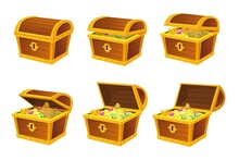 Treasures Chest Animation. Chain Animations Of Pirate Treasure Chests, Set Vector Illustration