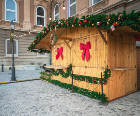 Wall Mural - Wooden house at a christmas fair in Budapest