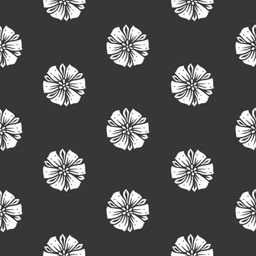 Original vector seamless pattern of vintage-style flowers on a black background. A design element.