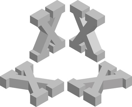 Isometric letter X. Template for creating logos, emblems, monograms