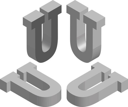 Isometric letter U. Template for creating logos, emblems, monograms