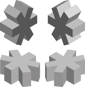 Isometric asterisk symbol. Template for creating logos, emblems, monograms. Black and white