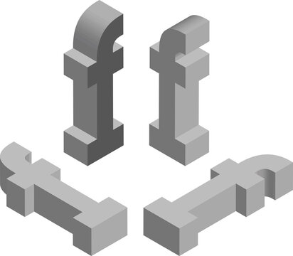Isometric letter f. Template for creating logos, emblems, monograms