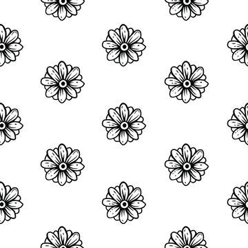 Original monochrome vector seamless pattern of flowers in vintage style. A design element.