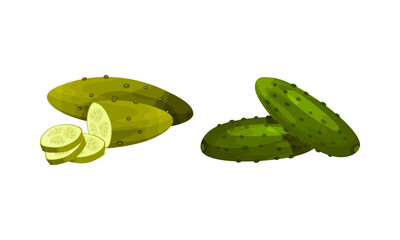 Fresh and pickled cucumber vegetables set. Ingredients for burger and sandwich vector illustration