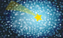 Falling Yellow Star With Trace In Winter Night. Abstract Vector Blue Background.