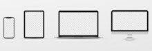 Realistic Set Computer, Laptop, Tablet And Smartphone. Device Screen Mockup Collection. Realistic Mock Up Computer, Laptop, Tablet, Phone With Shadow- Stock Vector.