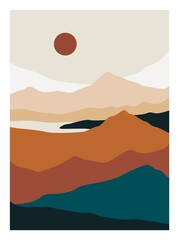 Wall Mural - mountain landscape poster. minimalist contemporary background sun moon, abstract wall art for print.