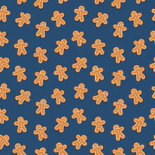 Gingerbread Man Cookie Seamless Pattern Blue Background