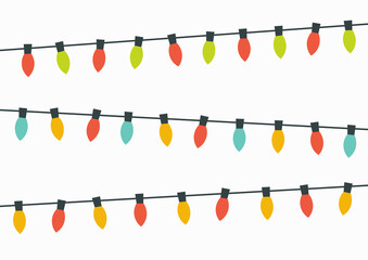 Wall Mural - christmas lights strings with colorful bulbs isolated on white background.