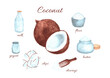 © chekiwart - Watercolor coconut and products from it