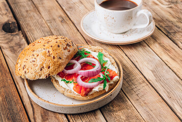 Wall Mural - Burger with smoked salmon and cream cheese