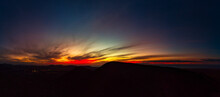 Dramatic Panoramic Image Of The Sunset Over Volcan Calderon Hondo Volcano Near Lajares Fuerteventura