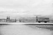 Old Railway Platform With A Carriage In The Auschwitz Concentration Camp, Poland