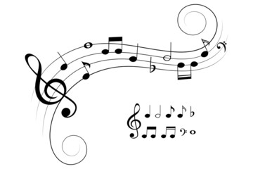 Wall Mural - Musical element and music notes, symbols isolated vector illustration.