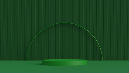 minimal scene with cylinder podiums on green background.abstract geometric shape for products presen