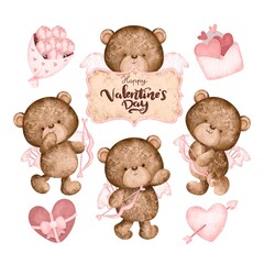 Wall Mural - Set of valentine cupid bear 