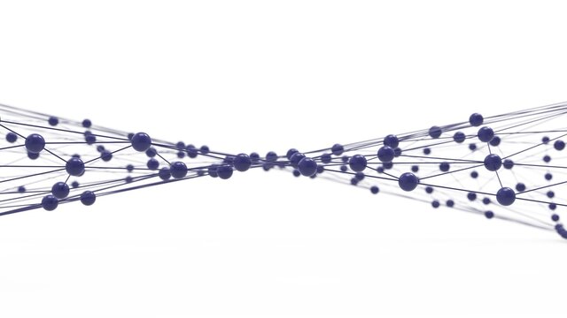 Purple atom structure on white background. Concept of biological science, network technology and human strategy. 3D CG. 3D high quality rendering. 3D illustration.