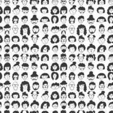 People Doodle Seamless Pattern. Cartoon Characters Of Different Gender And Age. Cute Print For Printing On Paper And Fabric. Stylish Endless Background Design. Vector Illustration, Hand-drawn