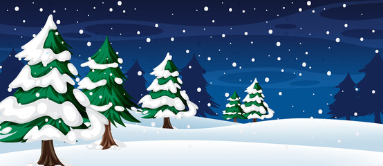 Poster - Snow falling at night background with Christmas tree