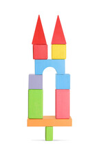 Building Made Of Colorful Wooden Blocks On White Background