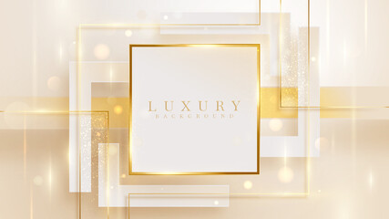 Poster - Elegant background with square frame elements and golden line with glitter light effect and bokeh.