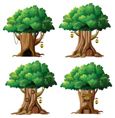 Wall Mural - Set of different fantasy tree houses inside tree trunk