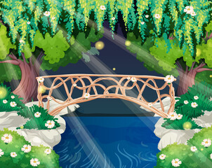 Sticker - Enchanted garden scene with stone bridge