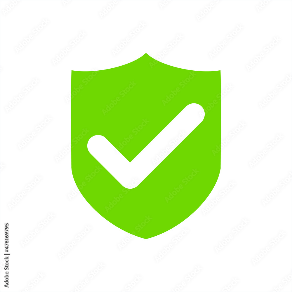 green shield icon with check mark Vector Illustration