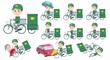 © toyotoyo - シティサイクルに乗った運送配達員男性のセット