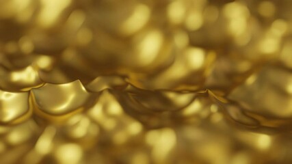 Poster - Gold liquid waves in slow motion with a narrow depth of field. Celebration gold bokeh animation background.