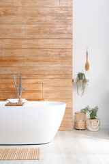 Poster - White tub and beautiful plants in bathroom, Interior design