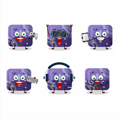 Sticker - Purple gummy candy I cartoon character are playing games with various cute emoticons