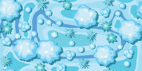 Wall Mural - winter landscape top view. snowy frosty nature in cold season. river from high. white drifts of snow