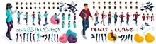 Large Isometric Set Of Gestures Of Hands And Feet Girls And Guys 3d Teenager, Gamer, Student. Create Your Isometric Character For Vector Illustrations