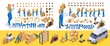© elizaliv - Isometric Create your character, courier, girl and guy from the delivery service. Set of gestures of hands, feet, emotions of the character, a set of different hairstyles. Set 4