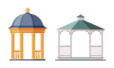 Wall Mural - Gazebo or Pavilion Structure as City Park Area Element Vector Set