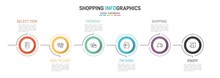 Concept Of Shopping Process With 6 Successive Steps. Six Colorful Graphic Elements. Timeline Design For Brochure, Presentation, Web Site. Infographic Design Layout.