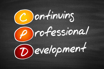 Aufkleber - cpd - continuing professional development, acronym business concept on blackboard