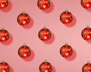 Poster - Colored shiny Christmas baubles on a pastel background. Christmas decorations.