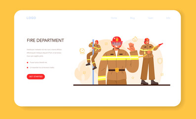 Wall Mural - Firefighter web banner or landing page. Professional fire brigade