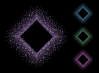 Poster - Set, collection of colorful square, rhombus dot frames. Rectangle frame made of uneven tiny dots, beads, hand drawn spots, flecks, paint blobs, rounded drops. Dotty, dotted abstract text backgrounds.