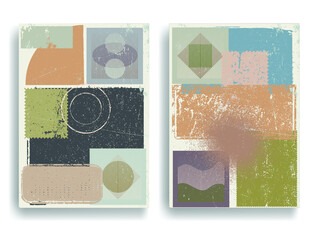 modern layout with minimalist design elements . grunge textured shapes in boho style . wall art , ho