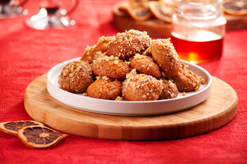 Wall Mural - Close-up of homemade greek traditional melomakarona cookies