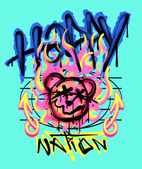 Fototapete - teddy bear head spray paint style with graphic elements and custom typographic slogan style