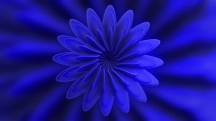 Poster - Abstract seamless loop loop motion of blue flower petals on a black background. Motion. Hypnotic flower bud silhouette spinning endlessly.